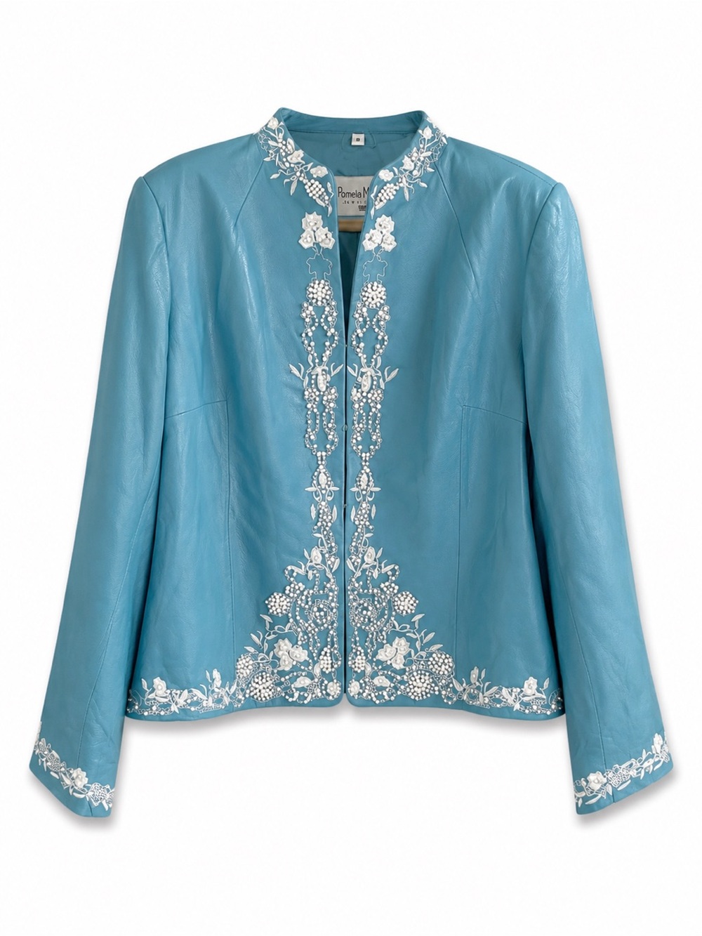 Pamela McCoy Leather Beaded Embroidered Jacket
